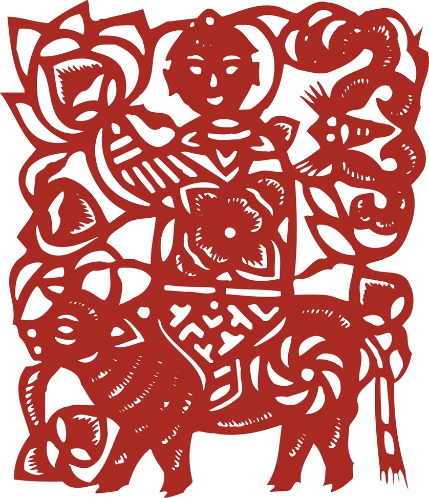 中国风中式传统喜庆民俗人物动物窗花剪纸插画边框AI矢量PNG素材【1615】